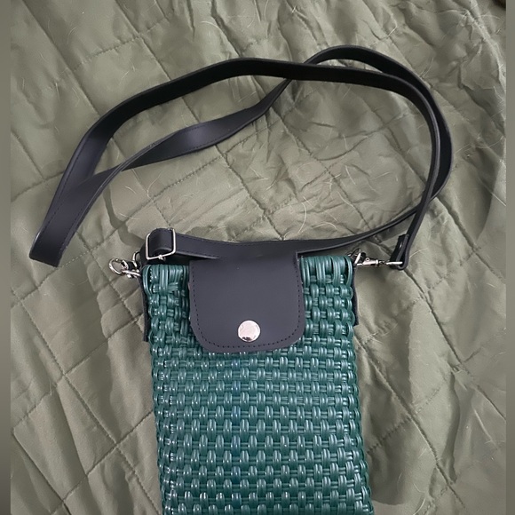 Green woven Crossbody bag with black flap closure/ NWT